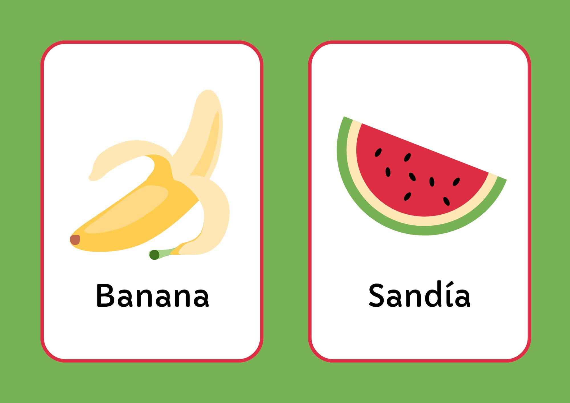 TARJETAS PARA APRENDER SOBRE LAS FRUTAS